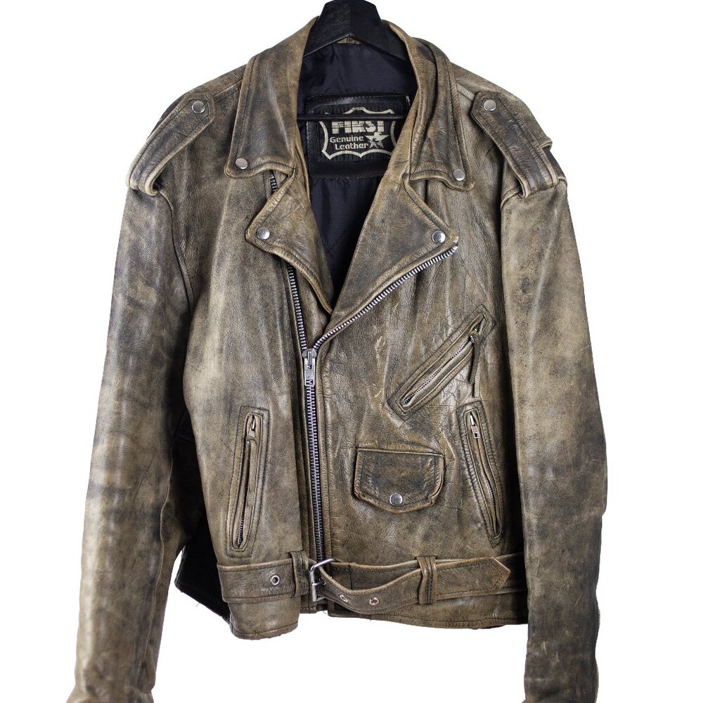 Washed Brown, Genuine Leather Biker Jacket